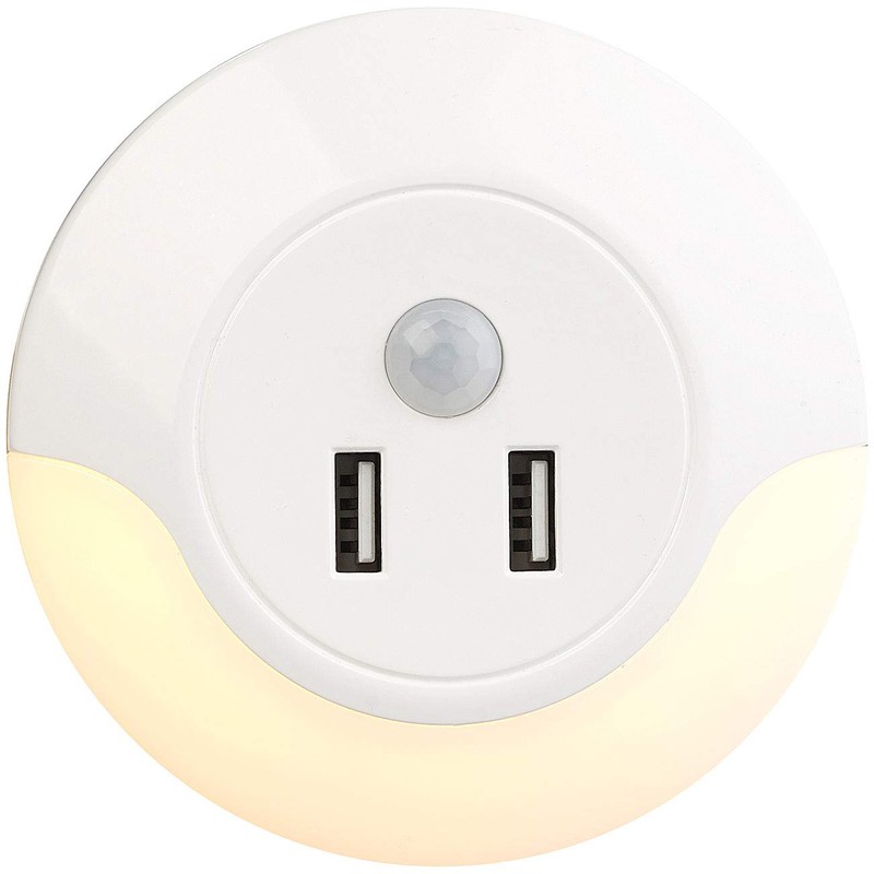 Luminea USB Power Supply: LED Socket Night Light with PIR
