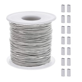 AHANDMAKER 304 Stainless Steel Wire Cable, 393 Ft Length 1/32 Wire Rope with 50 Pcs Rectangle Aluminum Crimping Sleeves for Party Decro String, Clothesline, Easy to Hang