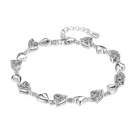 Kaguyo Silver Bracelets for Women - 925 Silver Clear Amethyst Pink and Blue Zirconia Heart Shape Adjustable Infinity Crystal Bracelet for Women Girls- Friendship Birthday Gift (white)