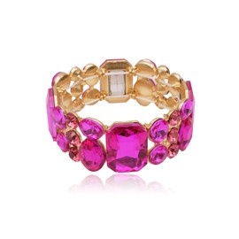 CSY Women's Statement Stretch Wide Bangle Bracelets Austrian Crystal Art Deco Elastic Bracelet for Party Prom (hot pink crystal)