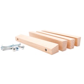 JOWE Furniture Handles Made of Wood Including Screws – Pack of 4 Handle Strips Made of Beech Natural Shape: Trapezoidal, Drilling Distance 128 mm