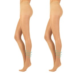 CALZITALY Pack 2 Pairs 40 Den Support Tights | Medium Compression Support Pantyhose | S M L | Black, Natural | Italian Hosiery | (Skin, S)