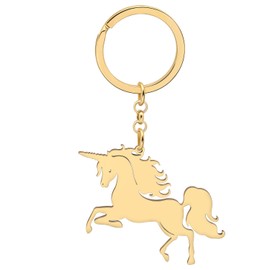 OUSIO Stainless Steel 18K Gold Plated Cute Unicorn Keychain Mythical Animal Key Ring Car Wallet Purse Accessories For Women (Gold)