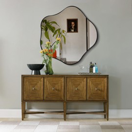 womilous Scalloped Mirrors, 28" Irregular Shaped Mirror, Asymmetrical Mirror Decorative, Modern Wavy Wall Mirrors for Living Room Bathroom Bedroom Hallway Entryway Fireplace