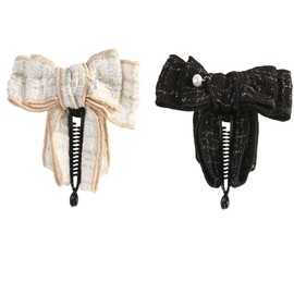 Leadigol 2PCS Japanese Lattice Bow Banana Clip,Sweet Vertical Clip Ponytail Holder Bows Spring Clip for Women