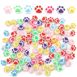 100PCS Paw Print Beads for Bracelets DIY Jewelry Making, Animal Dog Paw Shape Beads, New Mixed Color, Large Lot Polymer Clay Spacer Charms Supplies for Earring Necklace (Multi-Color)