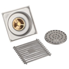 Large Flow Floor Drain Electroplating Squared Glossy Shower Floor Drain with Hair Filter for Bathroom