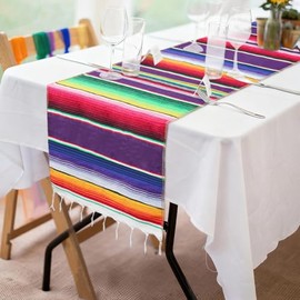 Fowecelt Camino de Mesa Mexicano Serape de 14 x 84 Pulgadas para Fiestas Mexicanas, Decoraciones de Boda, Picnics al Aire Libre, Mesa de Comedor, Caminos de Mesa de Algodón con Flecos Tejidos a Mano