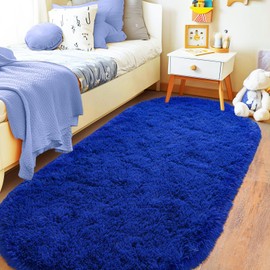 Pionblank Fluffy Oval Rug for Bedroom 3.3x6.2, Shag Throw Rugs for Bedside, Ultra Soft Cute Plush Carpet for Girls Boys Room Living Room Nursery Dorm Home Decor, Royal Blue