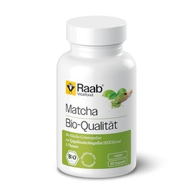 Raab Vitalfood Bio Matcha-Kapseln, 60 Stück, Grüntee-Extrakt aus Japan, Premium Qualität, vegan, glutenfrei, grüner Tee, 1 Monat