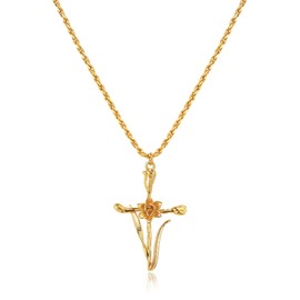LADYGD Cross Necklace for Women 14K Gold Plated Birth Flower Necklaces Rope Cross Pendant Fashion Gold Jewelry Birthday Gifts 12 Month 19.5" Daffodil