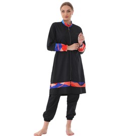 eo elif okur Islamic Long Sleeve Swimsuits for Women Modest Muslim 4 PCS | Full Cover Rash Guard Burkini | Arabic Swimwear (US, Alpha, Medium, Regular, Regular, Standard, Colourful)