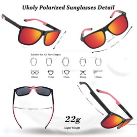 Ukoly Polarized Sports Sunglasses For Men Women,Sports Sunglasses For Baseball Running Cycling TR90 Frame UV400 Protection Pink