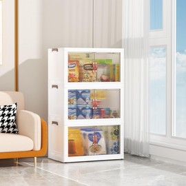 YIALO 3 Tier Storage Bins with Lids, 74QT Collapsible Plastic Storage Bins, Folding Storage Boxes with Doors, Stackable Storage Organizer for Home, Office and Dorm