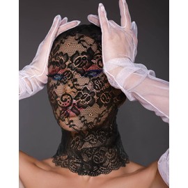 HOMELEX 1 Piece Sexy Lace Mask Full Lace Face Mask Masquerade Hollow Out See Through Lace Hood -Black