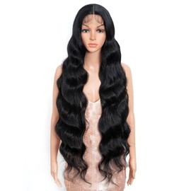 Style Icon 36” Super Long Deep Wave Wig Synthetic Lace Front Wigs Middle Part Black Wig Heat-Resistant Fiber with Baby Hair (36 Inches, 1B)