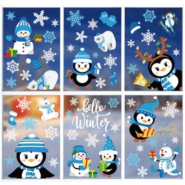 AnyDesign 9 Sheet Winter Window Clings Penguin Snowman Snowflake Window Decals Hello Winter Decor Stickers for Xmas Winter Holiday Home School Office Decoration Party Supplies