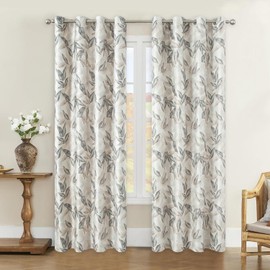 Leeva Brown Leaves Window Treatments for Bedroom, Grommet Top Modern Lighting Filtering Room Darkening Curtain Drapes for Office Nursery, 52 x 63, 2 Panels
