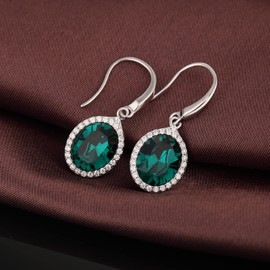 Crystal Dangle Drop Earrings for Women Diamond Dangle Earrings Oval Drop Earrings Sterling Silver Dangle Earrings Women Cubic Zirconia Dangle Earrings Silver Dangling Earrings Green Gemstone Earring