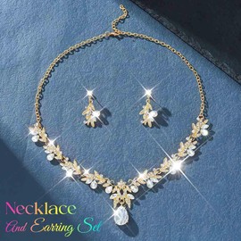 Brishow Crystal Necklace and Earring Set Green and Gold Rhinestone Bridal Jewelry Sets Leaf Green Costume Jewelry Necklace for Women (gold)