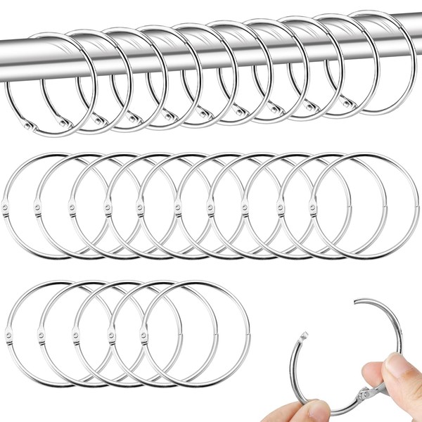 Pack of 40 Metal Curtain Rings, 50 mm Curtain Rings for Opening, Shower Curtain Rings, Curtain Hanging Rings for Shower Curtains and Curtain Rods, Book Rings (Silver)