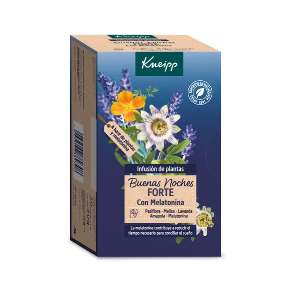 Kneipp Good Night Forte Infusion, Natural Tranquilizer, Melatonin, Passionflower & Lavender Infusion, Helps Reduce Time to Fall Asleep, 20 Sachets (1.5 g)