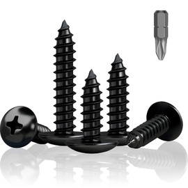 HXJDAM 170 Pcs Round Head Self Tapping Screws, M5 x 20mm Black Wood Screws, Black Self Tapping Screws, Truss Head Self Drilling Screws for Wood, Sheet Metal, Plastic, With PH2 Drill Bit