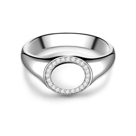Glanzstücke München Women's Signet Ring 925 Sterling Silver with White Zirconia – Silver Ring Women's Ring, Silver, Cubic Zirconia
