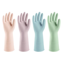 Thxtoms 4 Pairs Reusable Rubber Cleaning Gloves for Women,Reusable Dishwashing Gloves for Kitchen,Colorful Dish Gloves for Kitchen & Bathroom Cleaning,Non-Slip,Long-lasting & Waterproof(Medium)