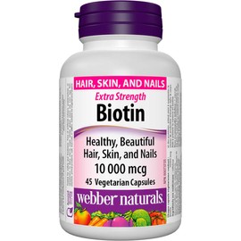 Webber Naturals Extra Strength Biotin 10,000mcg, 45 Vegetarian Capsules