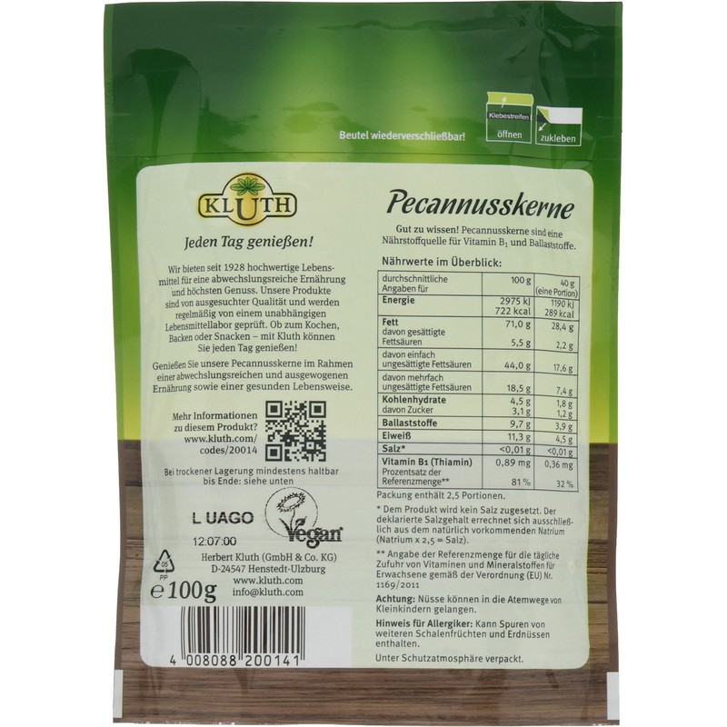 Kluth Pecan Nuts 100 g (1 x 100 g)