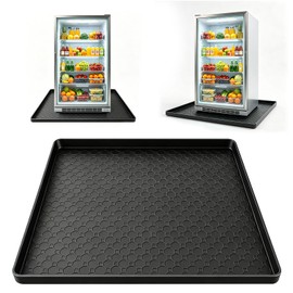 Fridge Mats with Raised Edge,19.7" x 19.7" Washer and Dryer Top Protector Mat,Washing Machine Drain Pan Silicone Mat,Non-Slip Under Sink Mat Washer Drip Tray for Refrigerator Laundry,Black