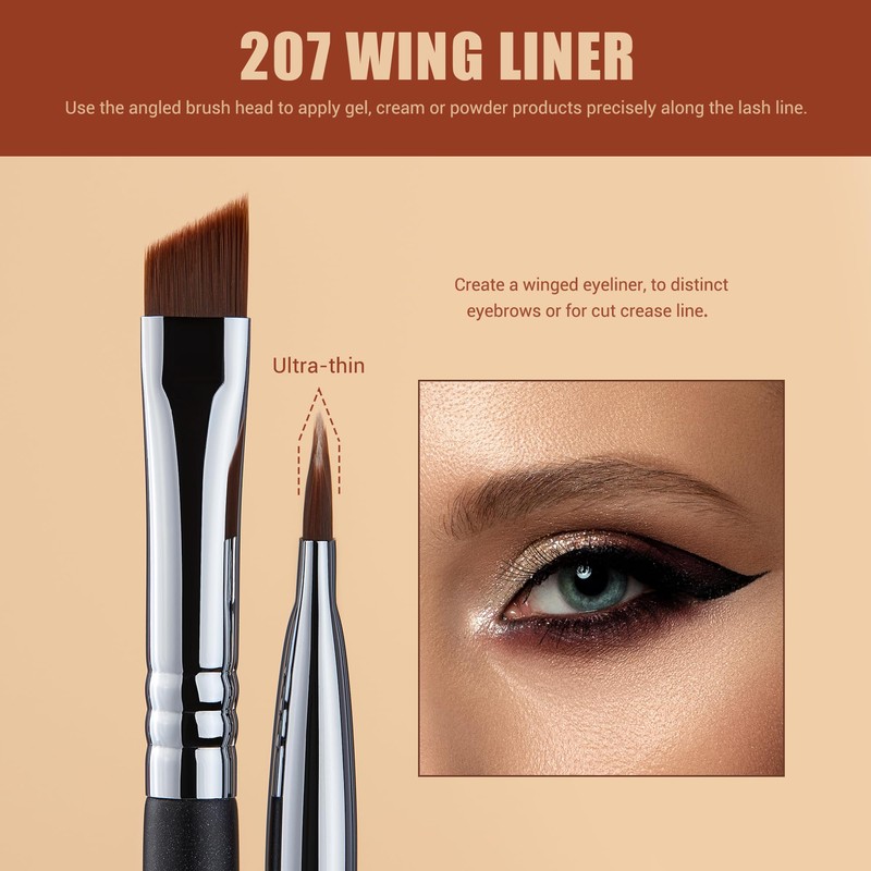 Jessup Eyeliner Brush Set, 3 Pieces, Professional Precision Eyeliner Brush,