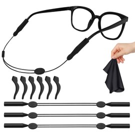 Yzmmxz 3 Sets Sports Glasses Strap Sports Glasses Strap with Roller System - Adjustable, Ideal for Sports, Sunglasses (Comes with Ear Hook and Glasses Cleaning Cloth)