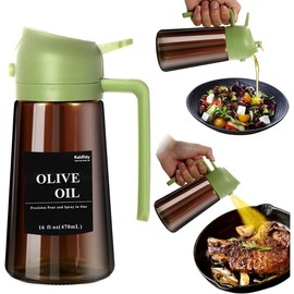 16oz Olive Oil Dispenser for Kitchen, 2 in 1 Olive Oil Dispenser and Oil Sprayer, Oil Sprayer for Cooking, Brown Lightproof Oil Dispenser with stickers (Green Bottle with Black Cap) - Color: Brown Bottle with Green Cap