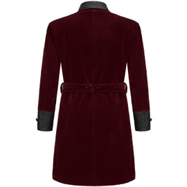 Apornipal Men's Long Velvet Smoking Robe Double Breasted Jacket Blazer with Belt for Dinner Wedding Party (Wine Red1,40R)