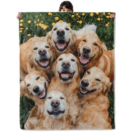onlcuk Golden Retriever Smiles Blanket, Cozy Flannel Happy Dogs Throw Blanket, Soft Fuzzy Blankets for Travel Home Decor, All Season Lightweight Couch Bed Cover, Gifts for Women Adults Kids 50"×60"