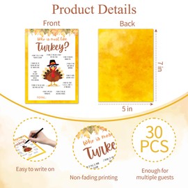 CBFEBCBST Thanksgiving Party Game Cards, Who is Most Like a Turkey Game Cards for 30 Guests, Friendsgiving Trivia Games Fall Thanksgiving Harvest Activities Party Games Supplies -A07