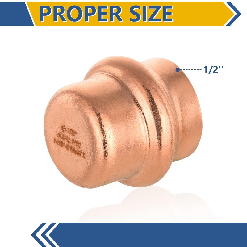 10-Pack GUOFIS Copper Press End Cap, 1/2" x 1/2" Plug