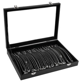 20 Hooks Jewellery Organiser, Velvet Necklace Organiser, Necklace Stand with Clear Lid, Lockable Necklace Display Storage Insert, Dustproof, 13.58"(L) X 9.52"(W)