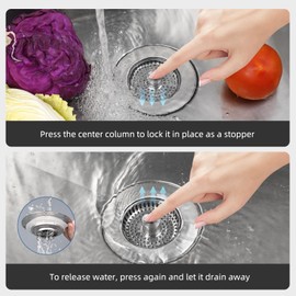 iFealClear 2 Set Stainless Steel 3-in-1 Kitchen Drain Stopper & Strainer Set,Replacement for Food Waste Catcher, Odor-Proof & Leak-Proof, Fits Sink Holes 72-86 mm, Depth > 22 mm.