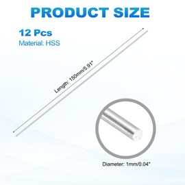 MECCANIXITY 12 Pcs Round Steel Rod 1mm Diameter HSS Lathe Bar Stock Tool 150mm Long for Shaft Gear Drill Lathes Boring Machine Turning Miniature Axle Cylindrical Pin DIY Craft Tool