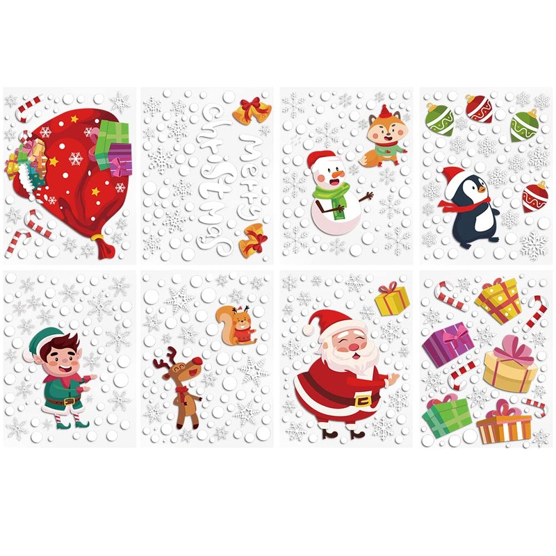 FINGOOO Christmas Window Clings Stickers 8 sheets Snowflake Window Decals