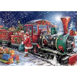 Meecaa Paint by Numbers Christmas Train Santa Claus Gift Kit for Adults Beginner DIY Oil Painting 16x20 inch (Christmas, No Frame)
