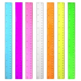 Timotech Paquete de 7 Reglas Escolares, Reglas de Plástico Transparente de Colores de Doble Escala, Métrica Inglesa para Estudiantes Escuela, Centímet