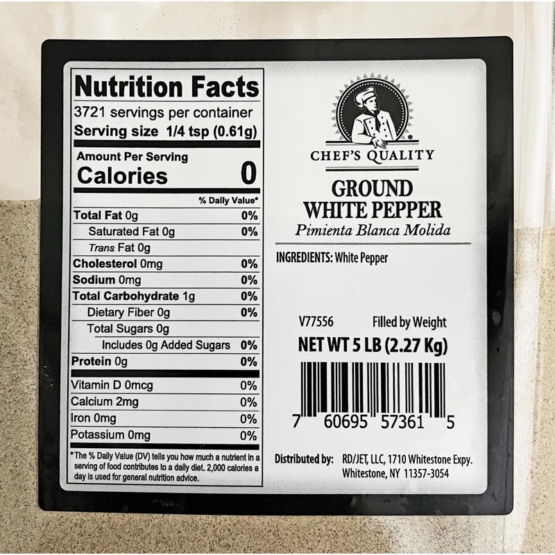 Chef's Quality Ground White Pepper 5 Lb