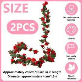 LaresDay Pack of 2 Rose Petal Garlands, 2.4 Metres with 45 Flowers, Artificial Silk Flowers, Hanging for Wedding Arch, Garden Decoration, Balcony, Living Room, Wall Design, Office Decor (Pink)