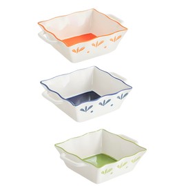 Domini Casserole Dishes for Oven, Ceramic Baking Dishes for Oven Set of 3, Lasagna Pan Deep, Baking Pan Set Square Casserole Dish Set with Handles for Baking, Pattern 8.7inch(Including handles size)