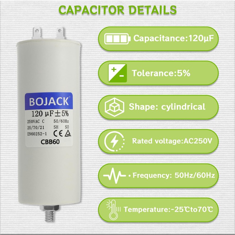 BOJACK CBB60 120 uF mfd ±5% 250v Volt 50/60Hz AC
