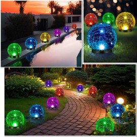 Glooglitter 6 Pcs Extra Large Solar Globes Lights Outdoor Cracked Glass Ball Solar Light Multi-Color Pre Lit Crystal Ball Light Waterproof Lawn Solar Light for Yard Landscape Garden Decor (4.72")
